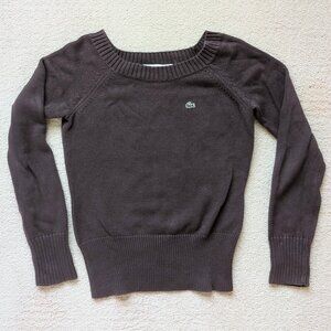 EUC Lacoste Wide Neck Brown Sweater Pullover Top Women's 38 Small Knit dark warm